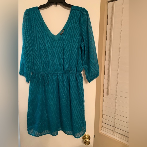 Beautiful Metallic Teal Blue Green Textured Dress Size XL winter fall spring - Picture 2 of 4